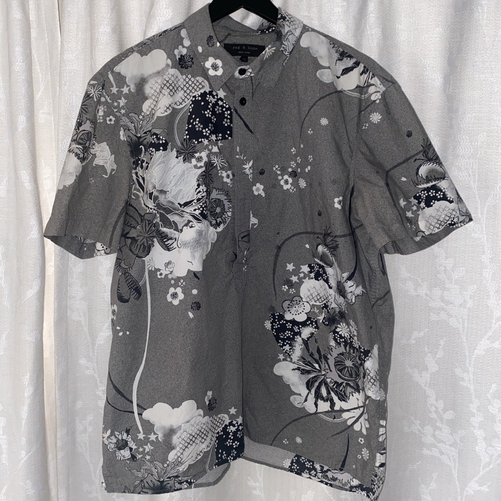 Rag And Bone‎ Made In USA 100% Cotton 1/2 Button Floral Hawaiian Camp Shirt XL